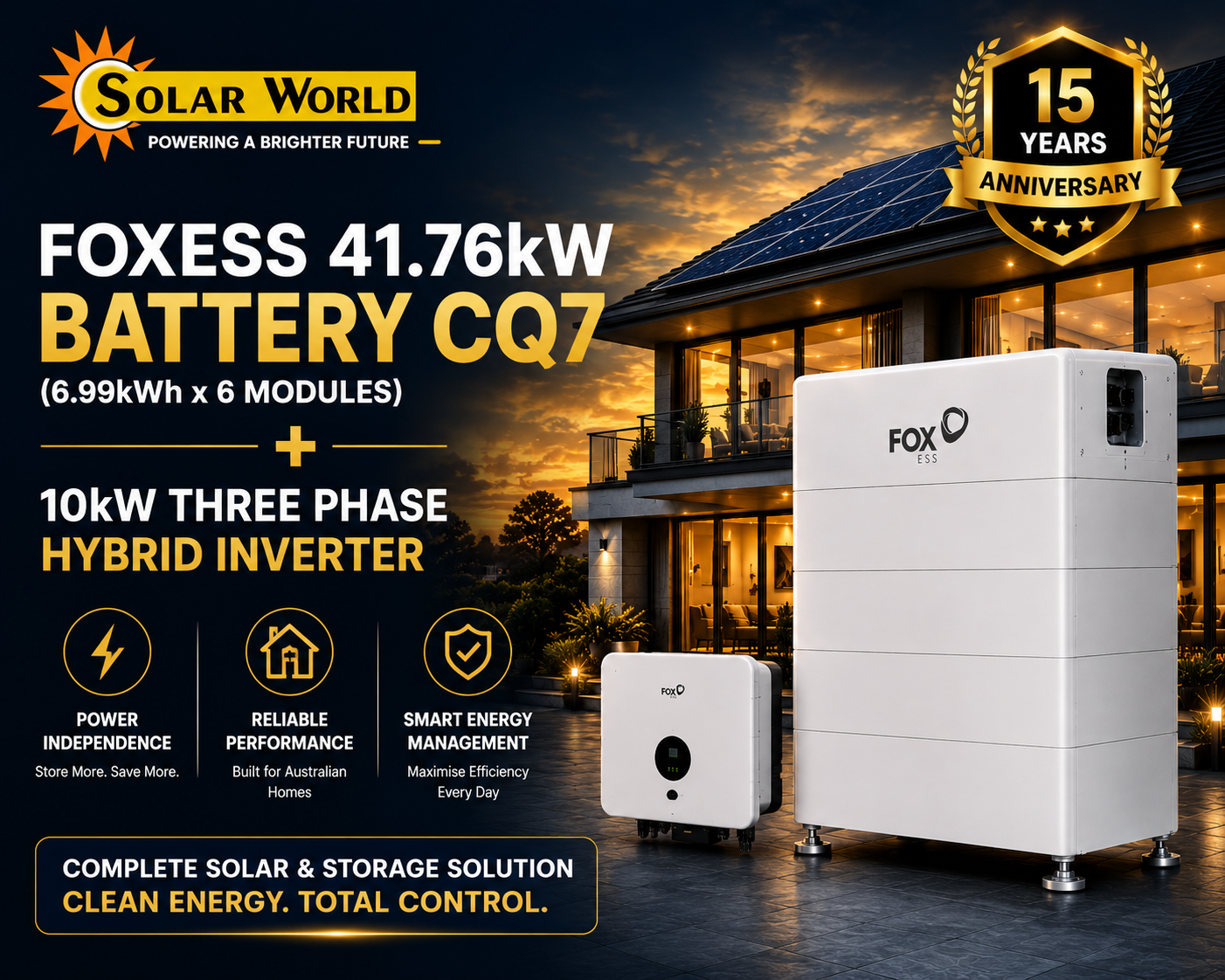 Foxess 41.76kw Battary CQ7 (6.99 x 6) +  10kw Three Phase Hybrid Inverter