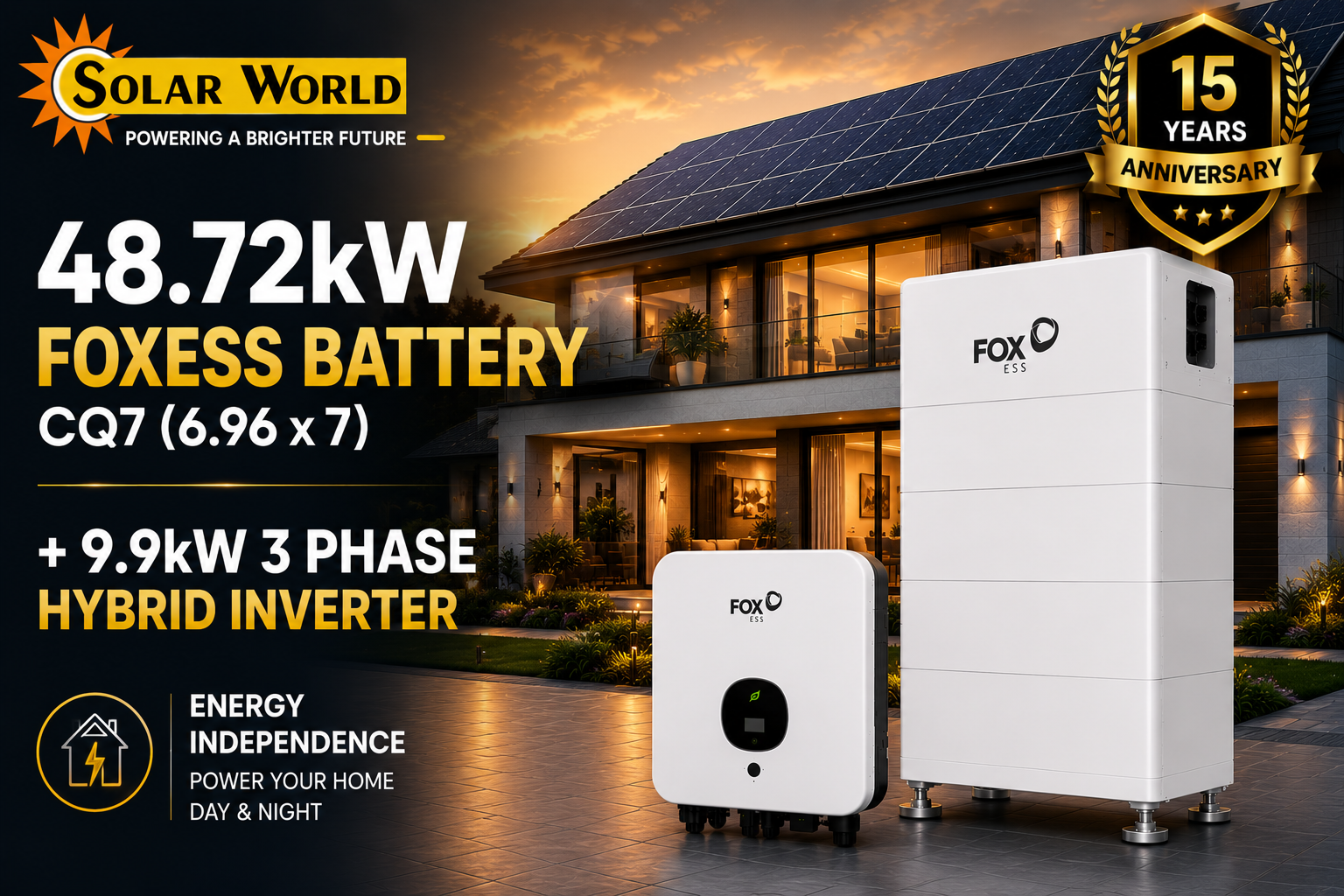 48.72 KW CQ7 (6.96 x7) FoxEss +9.9 kw Hybrid inverter 3 phase