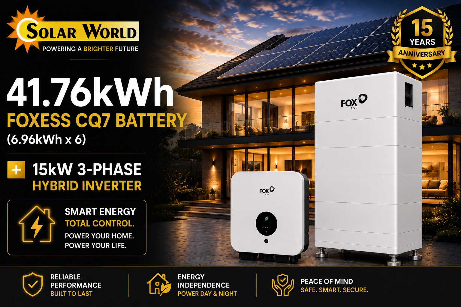 48.72 KW CQ7 (6.96 x7) FoxEss +15 kw Hybrid inverter 3 phase