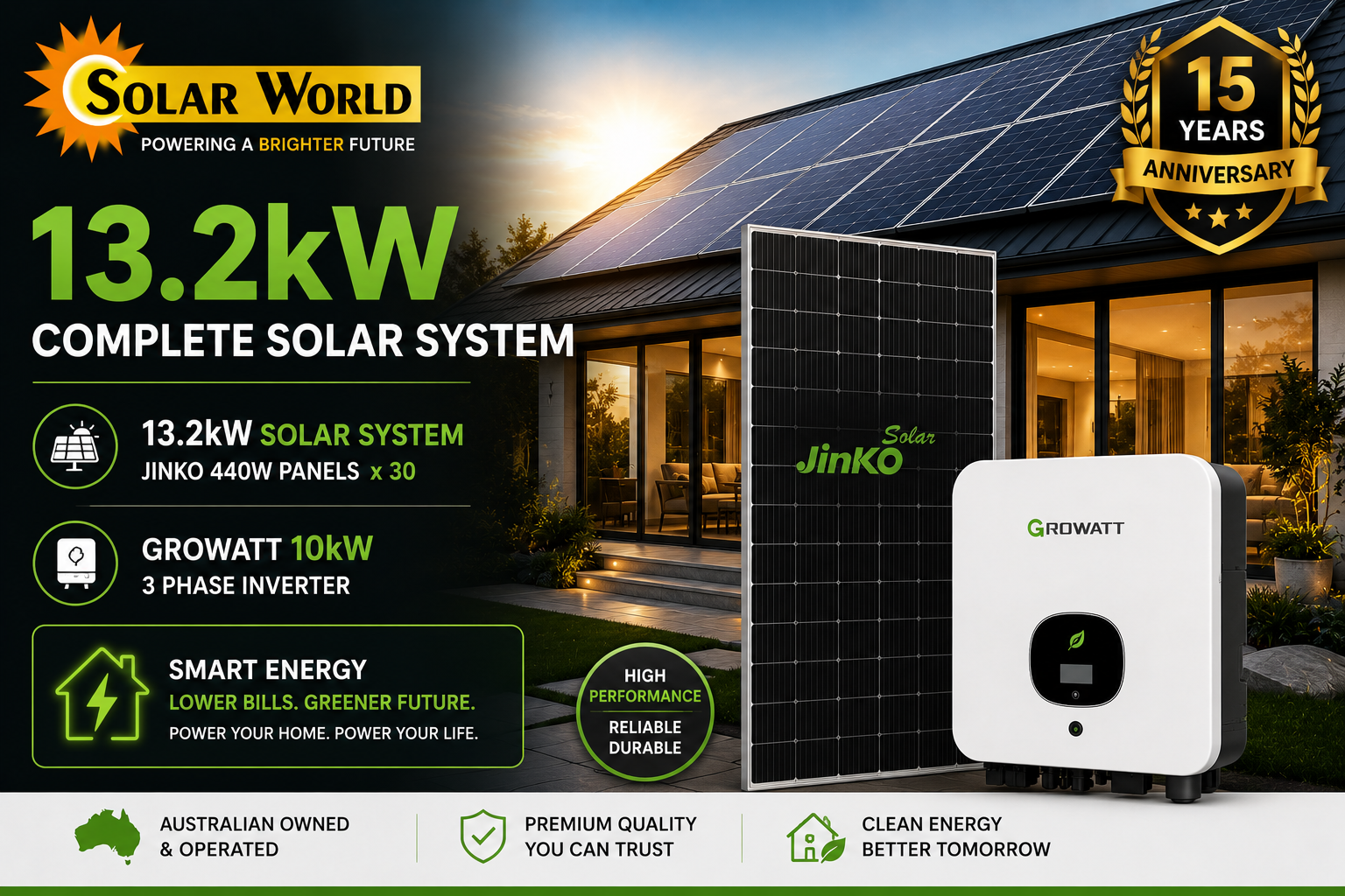 13.2kw Solar(Jinko 440 x 30) + Growatt 10 kw 3 phase Inverter