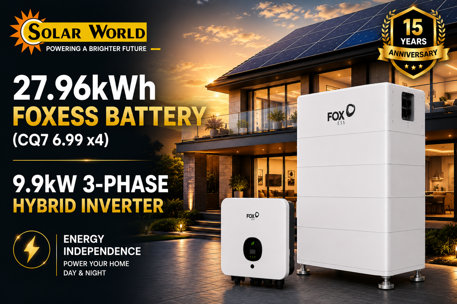 27.96 kw Foxess Battery (CQ7 6.96 x4)  + 3 phase 9.9kw hybrid inverter Package