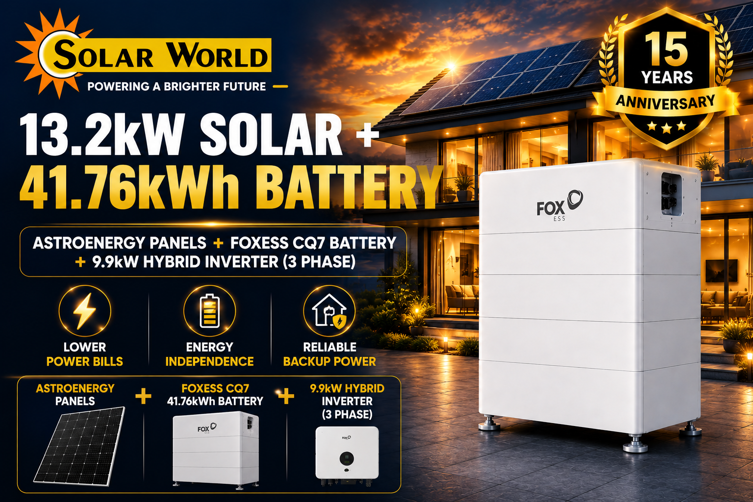 13.2 kw Panels (Astroenergy) + 41.76 Kw Foxess CQ7 Battery + 9.9KW Hybrid inverter 3 phase