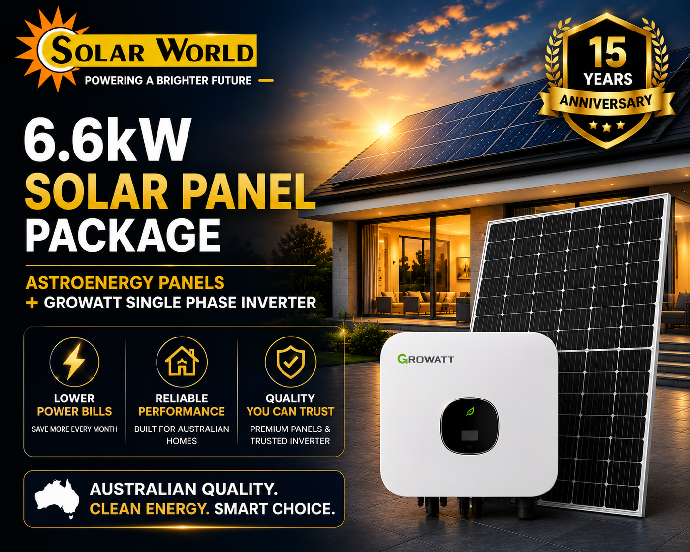 6.6kw Astroenergy Panels + Growatt Single Phase Inverter